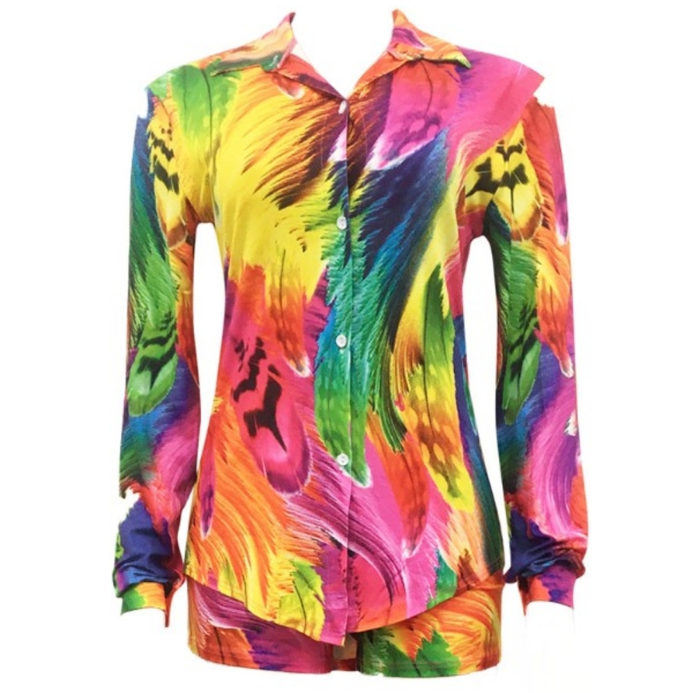 Allover Print Button Down Shirt & Shorts Set